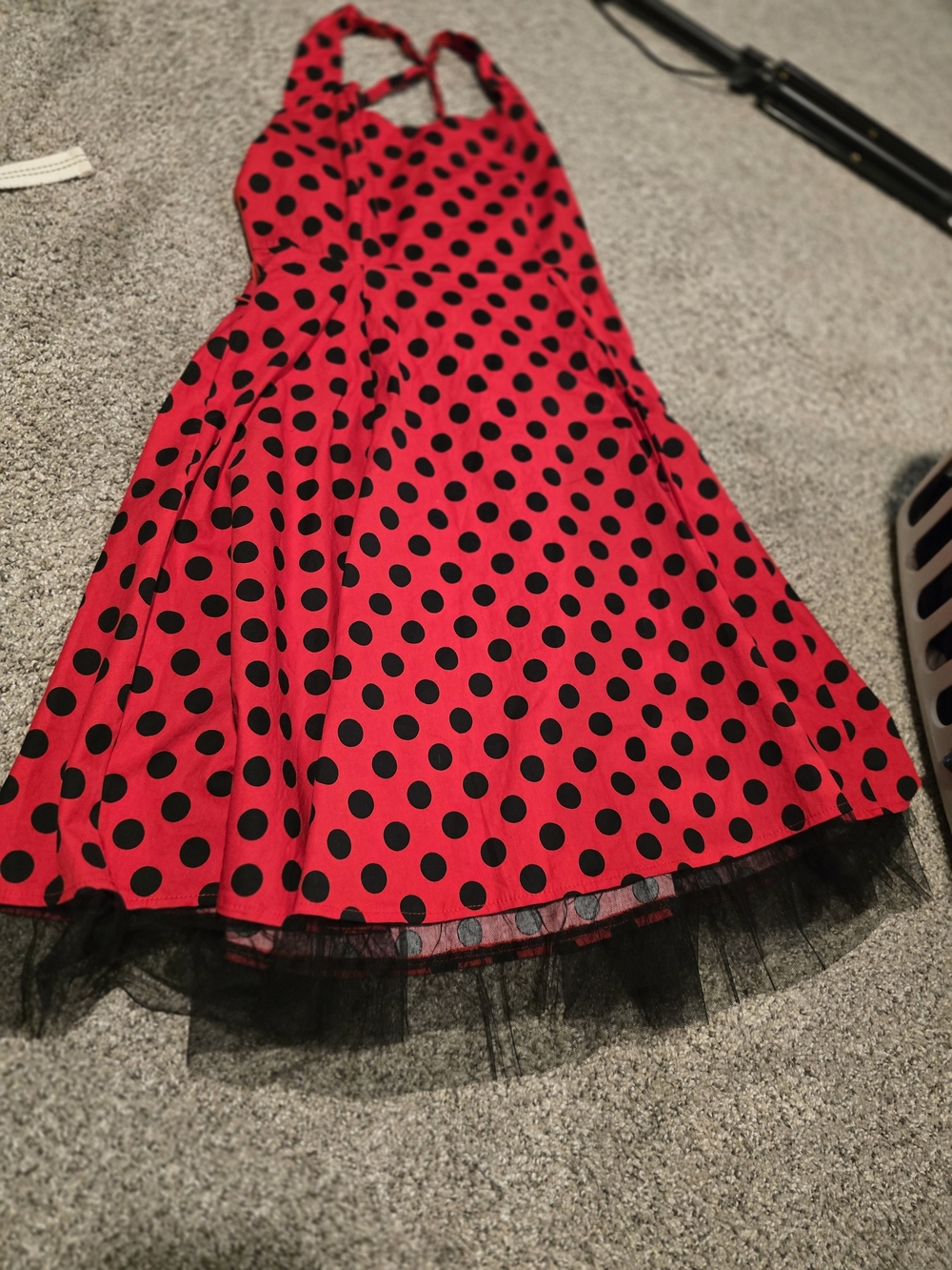 Red and Black Polka Dot Halter Swing Dress